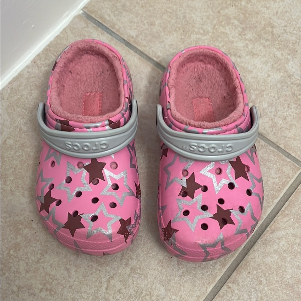CROCS Pink Cozy Slippers with Heart Cutouts